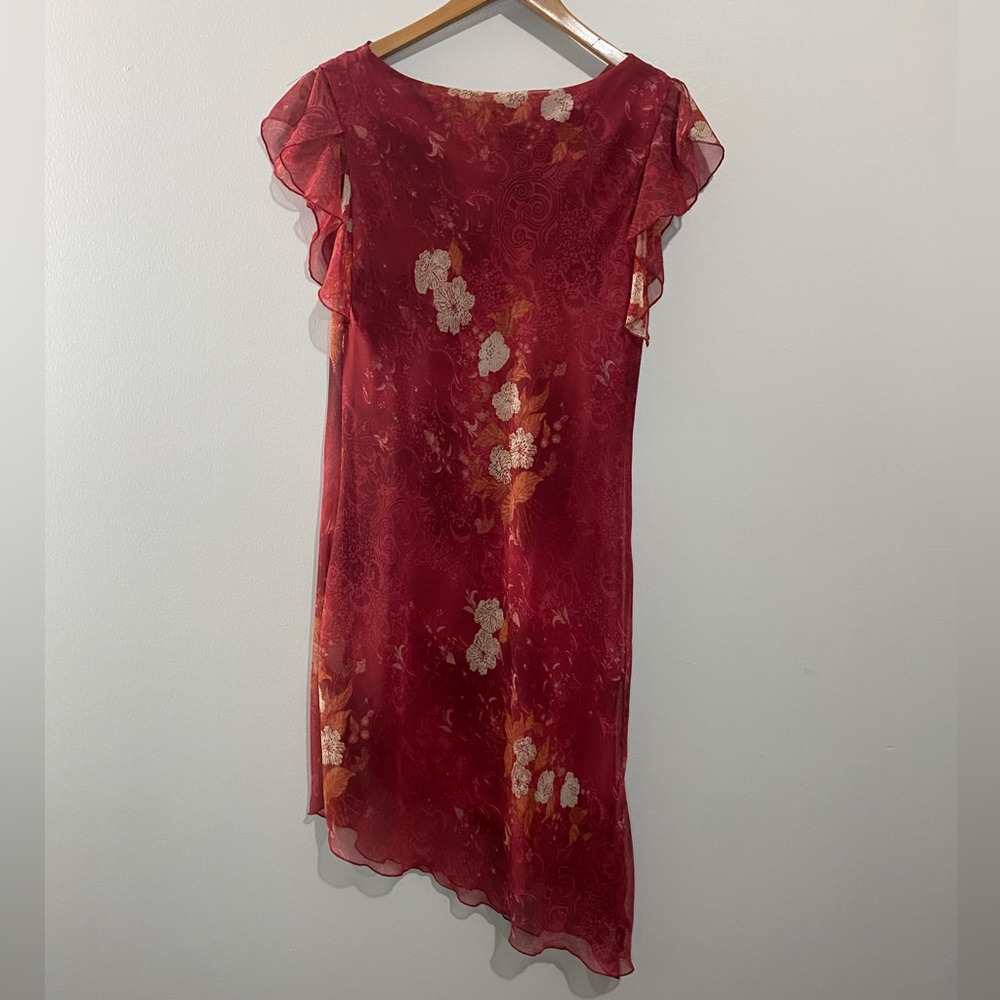 Alyn Paige Vintage Ruffled Scoop Neck Floral Asymmetric Midi Dress Size 11/12 - Picture 4 of 7